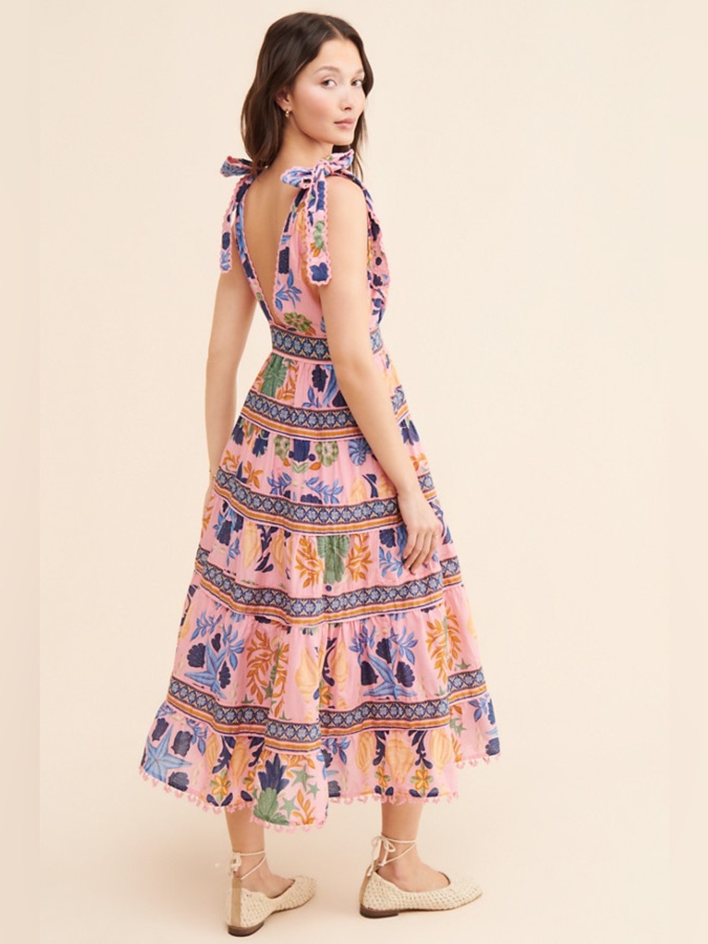 Farm Rio Pink Seashell Tapestry Midi Size Large Retails $275 - Picture 3 of 11
